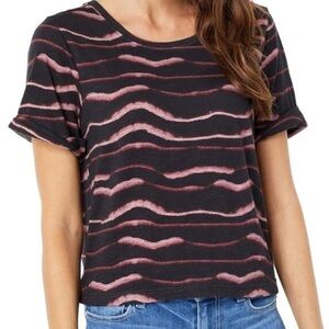 Paige Deena Short Cuffed Sleeve Striped Black Multicolor T-Shirt Sz S